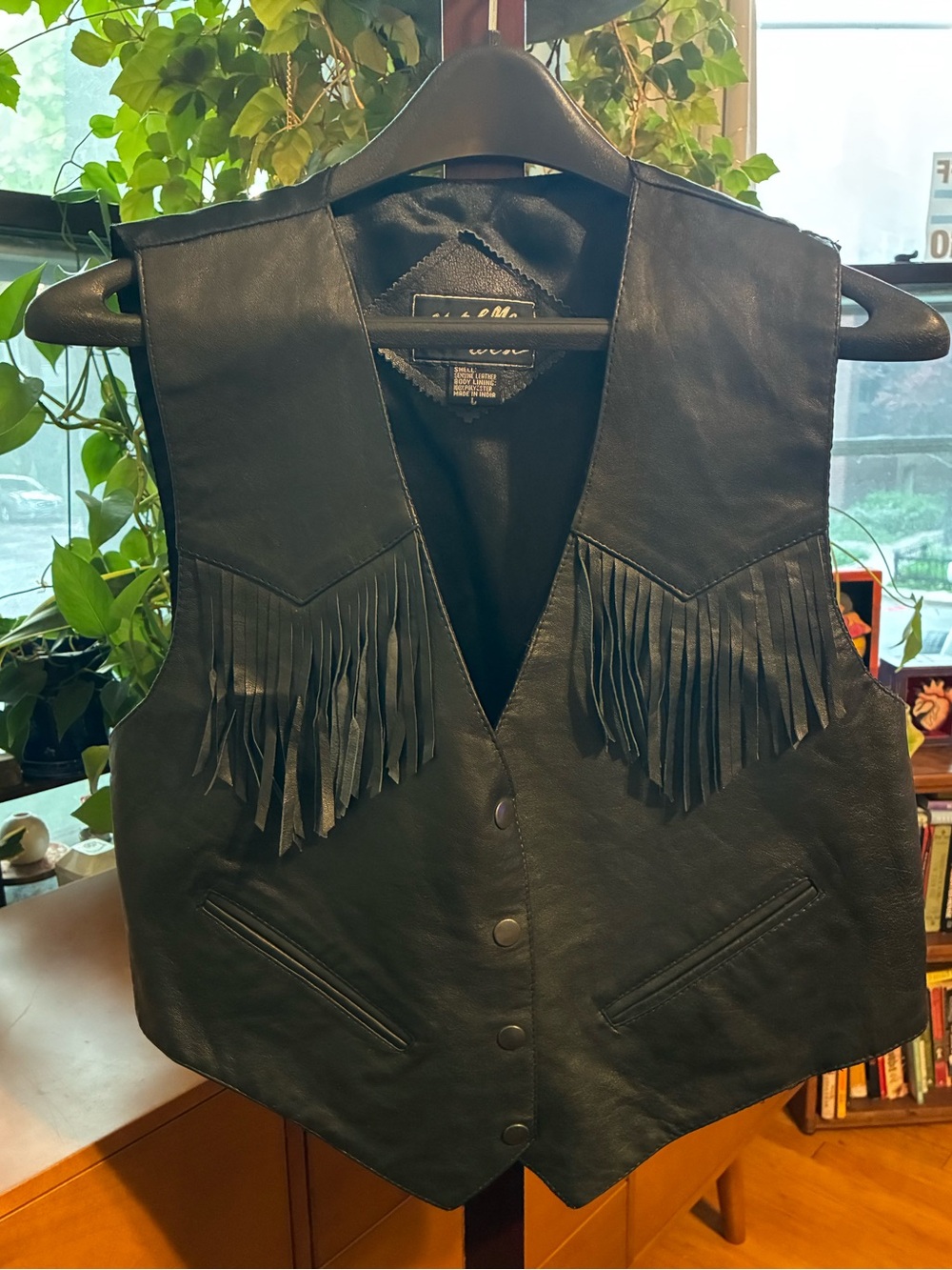 GENUINE LEATHER American Vintage Black Leather Fringe Vest